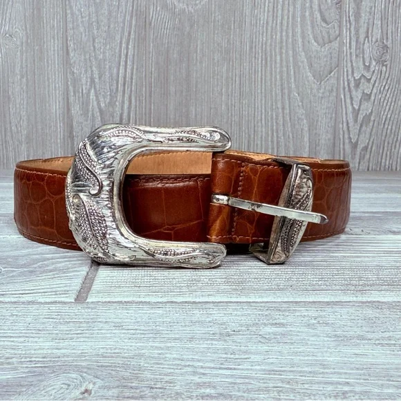 Ellen Tracy Linda Allard Italian Alligator Calf Skin Belt Silver Buckle Medium ELLEN TRACY LIINDA ALLARD Italian Alligator CalfSkin Belt  main image 3